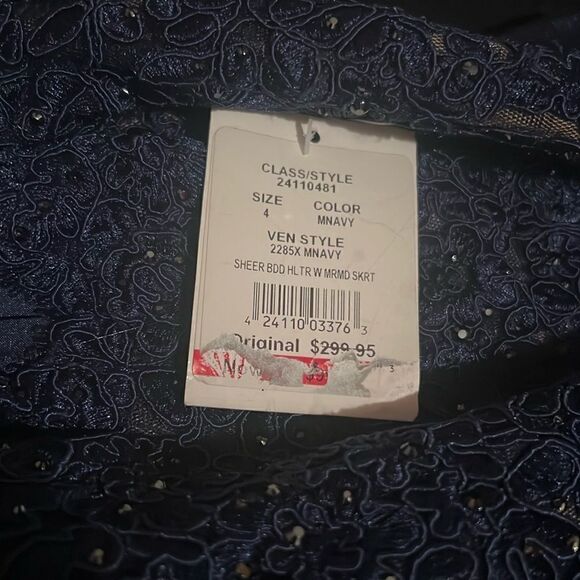 NWT Davids Bridal XSCAPE Bridesmaid Dress Navy Mermaid sheer Formal Dress Prom - Picture 7 of 14